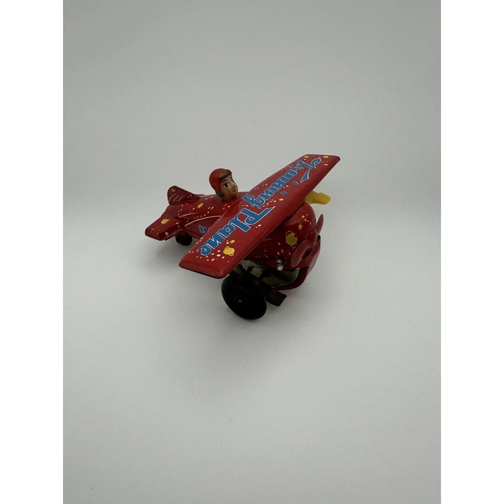 Vintage Training Plane Wind Up Tin Toy Red